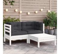 vidaXL Ensemble de salon de jardin 3 pièces avec coussins en pin massif blanc