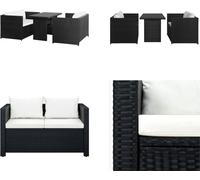 vidaXL Ensemble de salon de jardin 3 pièces avec coussins, en polyrotin noir - Ensemble de salon - Ensemble de sièges - Ensemble de repas pour jardin - Ensemble de repas d'extérieur
