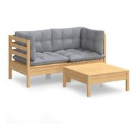 vidaXL Ensemble de salon de jardin 3 pièces avec coussins gris en pin