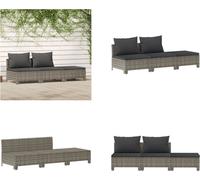 vidaXL Ensemble de salon de jardin 3 pièces avec coussins Gris Poly Rattan - Ensemble de salon de jardin - Ensemble de salon - Ensemble de meubles de jardin