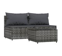 vidaXL Ensemble de salon de jardin 3 pièces avec coussins Gris Poly rotin