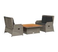 Salon de jardin 3 pcs avec coussins Gris Résine tressée, ensemble de canapé de jardin, ensemble de salon de jardin, ensemble de canapé en résine