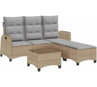 vidaXL Ensemble de salon de jardin 3 pièces avec coussins L-Form Beige Poly Rattan