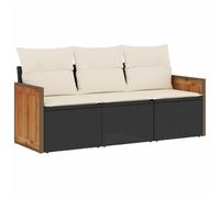 vidaXL Ensemble de salon de jardin 3 pièces avec coussins noir poly rotin