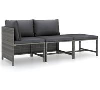 vidaXL Ensemble de salon de jardin 3 pièces avec coussins Poly rotin Gris