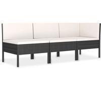 vidaXL Ensemble de salon de jardin 3 pièces avec coussins Poly rotin noir