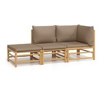 vidaXL Ensemble de salon de jardin 3 pièces avec coussins taupe en bambou