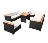 vidaXL Ensemble salon de jardin 10 pièces avec coussins – poly rotin noir
