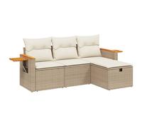 vidaXL Ensemble de salon de jardin 4 pièces Poly Rattan avec coussins Beige 4 places