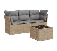 vidaXL Ensemble de salon de jardin modulable 4 pièces en résine tressée avec coussins Beige