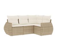 vidaXL Ensemble de salon de jardin 4 pièces avec coussins Beige Poly Rattan