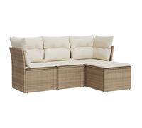vidaXL Ensemble de salon de jardin 4 pièces avec coussins Beige Poly Rattan