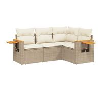 vidaXL Ensemble de salon de jardin 4 pièces avec coussins Beige Poly Rattan