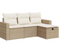 vidaXL Ensemble de salon de jardin 4 pièces avec coussins Beige Poly Rattan