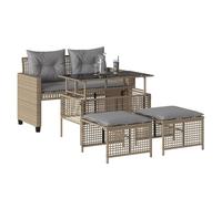 vidaXL Ensemble de salon de jardin 4 pièces avec coussins Beige Poly rotin verre
