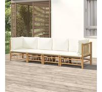 vidaXL Ensemble de salon de jardin 4 pièces en bambou avec coussins blanc crème