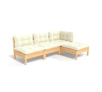 vidaXL Ensemble de salon de jardin 4 pièces avec coussins Crème Pin