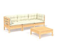 vidaXL Ensemble de salon de jardin 4 pièces avec coussins Crème Pin