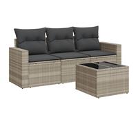 vidaXL Ensemble salon de jardin 4 pièces Poly rotin avec coussins gris clair et pieds réglables