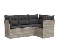 vidaXL Ensemble de salon de jardin 4 pièces avec coussins gris clair Poly rotin