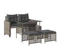 vidaXL Ensemble de salon de jardin 4 pièces poly rotin avec coussins et verre Gris clair