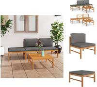 vidaXL Ensemble de salon de jardin 4 pièces avec coussins gris en teck massif - Ensemble de meubles de jardin