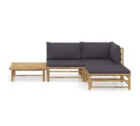 vidaXL Ensemble de salon de jardin 4 pièces avec coussins gris foncé en bambou