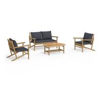 vidaXL Ensemble de salon de jardin 4 pièces avec coussins gris foncé en bambou