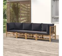 vidaXL Ensemble de salon de jardin 4 pièces avec coussins gris foncé en bambou
