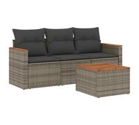 vidaXL Ensemble de salon de jardin 4 pièces avec coussins Gris Poly rotin