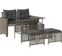 vidaXL Ensemble de salon de jardin 4 pièces avec coussins Gris Poly rotin Verre