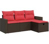 vidaXL Ensemble de salon de jardin 4 pièces avec coussins Marron Poly Rattan