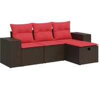 vidaXL Ensemble de salon de jardin 4 pièces avec coussins Marron Poly Rattan