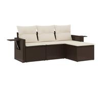 vidaXL Ensemble de salon de jardin 4 pièces avec coussins Marron Poly Rattan