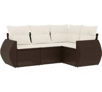 vidaXL Ensemble de salon de jardin 4 pièces avec coussins Marron Poly Rattan