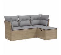 vidaXL Ensemble salon de jardin 4 pcs avec coussins – Résine tressée Poly rotin Beige