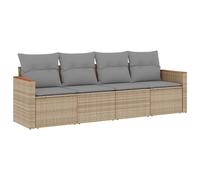 vidaXL Ensemble de salon de jardin 4 pièces avec coussins - Résine tressée Poly rotin - Mélange beige