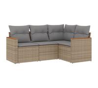 vidaXL Ensemble de salon de jardin 4 pièces avec coussins Mélange beige Poly rotin