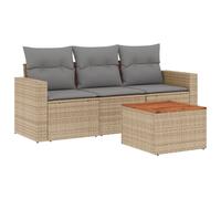 vidaXL Ensemble de salon de jardin 4 pièces résine tressée poly rotin mélange beige avec coussins