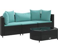 vidaXL Ensemble de salon de jardin 4 pièces avec coussins noir poly rotin