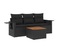 vidaXL Ensemble de salon de jardin 4 pièces avec coussins noir poly rotin