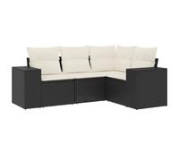 vidaXL Ensemble de salon de jardin 4 pièces avec coussins noir poly rotin