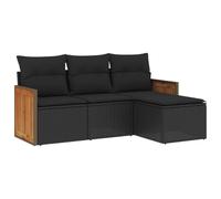 vidaXL Ensemble de salon de jardin 4 pièces en poly rotin avec coussins - Noir