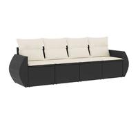 vidaXL Ensemble de salon de jardin 4 pièces avec coussins noir poly rotin