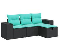 vidaXL Ensemble de salon de jardin 4 pièces avec coussins noir poly rotin