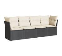 vidaXL Ensemble de salon de jardin 4 pièces avec coussins noir poly rotin