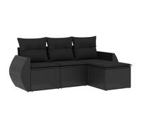 vidaXL Ensemble de salon de jardin 4 pièces avec coussins noir poly rotin