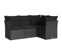 vidaXL Ensemble de salon de jardin 4 pièces avec coussins noir poly rotin