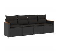 vidaXL Salon de jardin 4 pièces Résine tressée poly rotin noir avec coussins 4 personnes