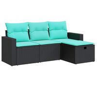 vidaXL Ensemble de salon de jardin 4 pièces avec coussins noir poly rotin